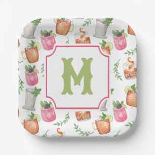 Assiettes En Carton Boissons de jour de derby à l'aquarelle Monogramme