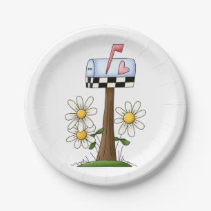 Assiettes En Carton Boîte aux lettres avec marguerites et drapeau du c