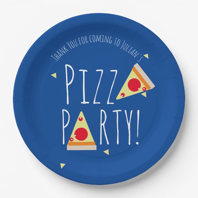 Assiettes En Carton Bold Pizza Anniversaire Restaurant Blue (Devant)