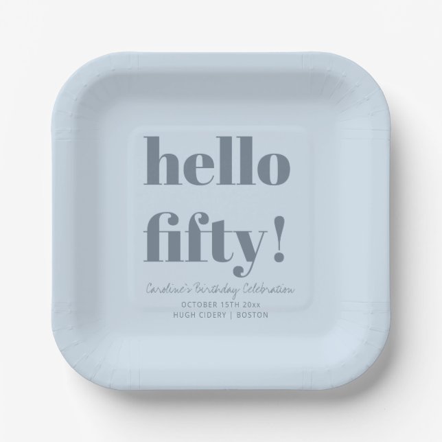 Assiettes En Carton Bold Soft Blue Moderne Anniversaire 50 Ans Personn (Recto)