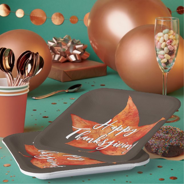 Assiettes En Carton Bon thanksgiving aquarelle automne feuille d'érabl (Multi)