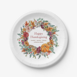 Assiettes En Carton bon thanksgiving Aquarelle Chute Citrouille Wreath