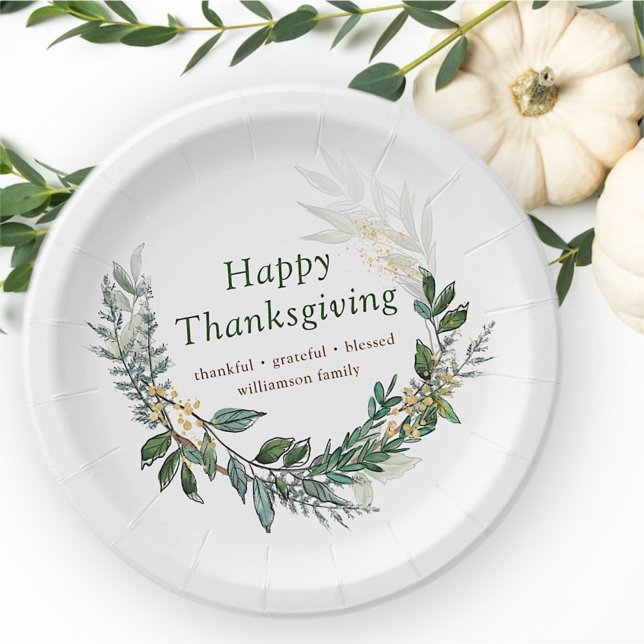 Assiettes En Carton Bon thanksgiving Aquarelle Chute Folithe Wreath (Créateur téléchargé)
