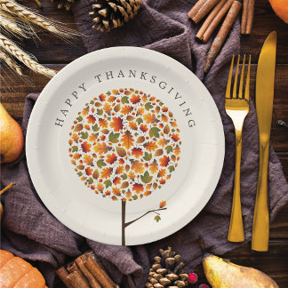 Assiettes En Carton Bon thanksgiving Automne Arbre rond de l'automne