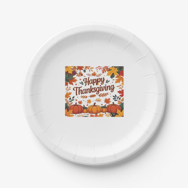 Assiettes En Carton Bon thanksgiving - Citrouilles d'automne et feuill (Devant)