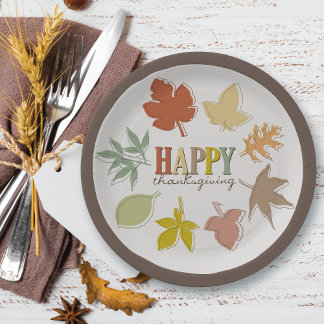 Assiettes En Carton Bon thanksgiving Coloré Automne / Feuilles automna