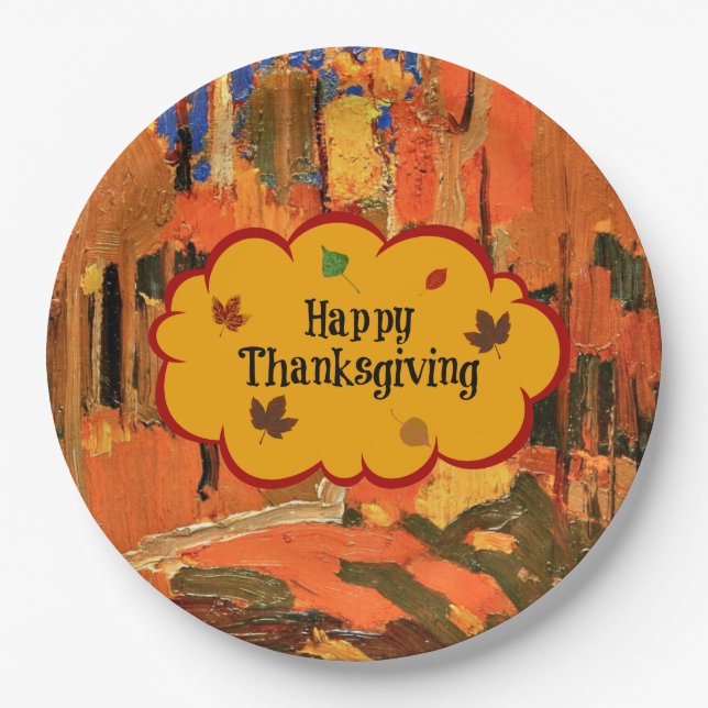 Assiettes En Carton Bon thanksgiving, Couleurs Automnes, (Devant)
