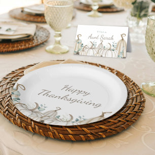 Assiettes En Carton Bon thanksgiving de ferme moderne Citrouille blanc