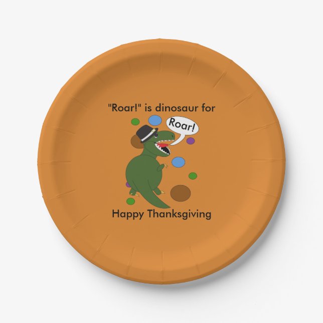 Assiettes En Carton Bon thanksgiving Dinosaur Roar Funny Personnaliser (Devant)