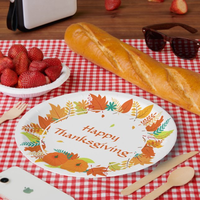 Assiettes En Carton Bon thanksgiving Feuilles d'automne Wreath (Pique-nique)