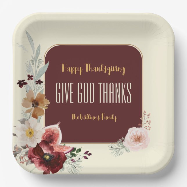 Assiettes En Carton Bon thanksgiving Fleurs et Figues d'automne (Recto)