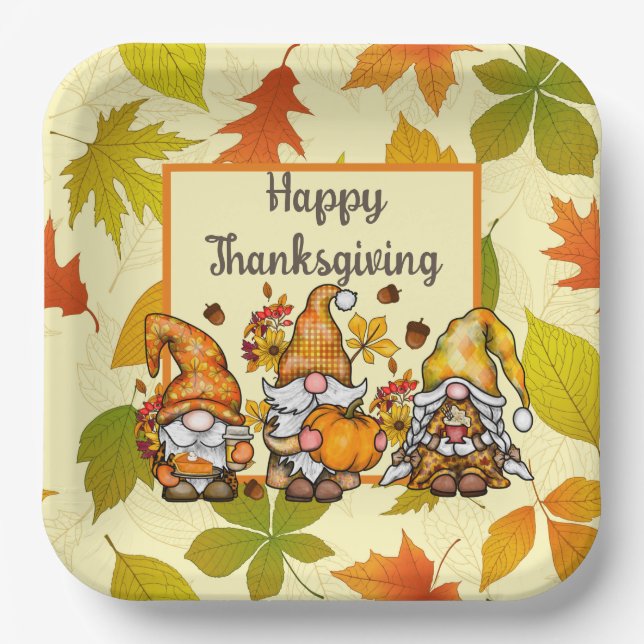 Assiettes En Carton Bon thanksgiving Gnomes (Recto)