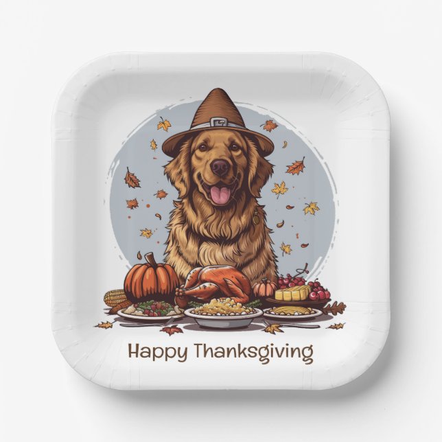 Assiettes En Carton Bon thanksgiving Golden Retriever Chien (Recto)