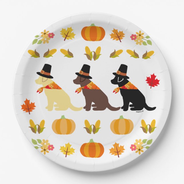 Assiettes En Carton Bon thanksgiving Labrador Silhouette Blanc (Devant)
