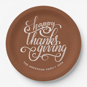 Assiettes En Carton Bon thanksgiving Moderne Récolte De Script Brown