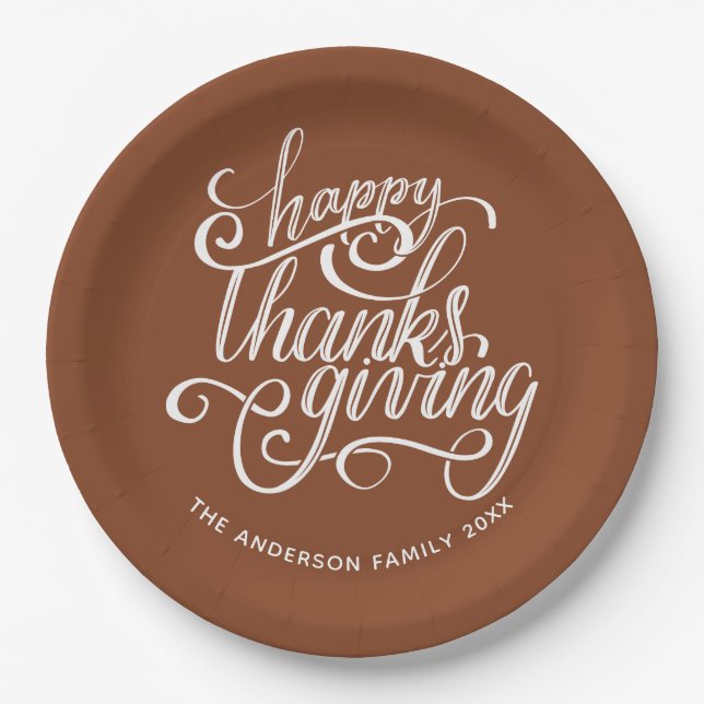 Assiettes En Carton Bon thanksgiving Moderne Récolte De Script Brown (Devant)