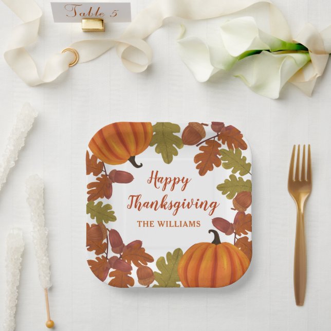 Assiettes En Carton Bon thanksgiving Nom de famille Automne (Mariage)