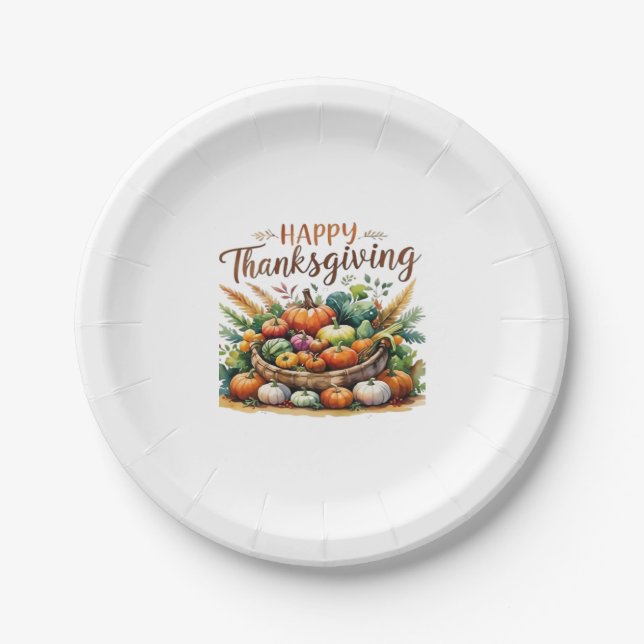 Assiettes En Carton Bon thanksgiving - Panier de récolte avec Citrouil (Devant)
