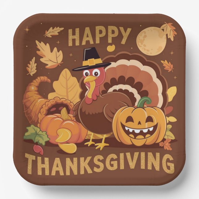 Assiettes En Carton Bon thanksgiving Plaque papier de récolte d'automn (Recto)