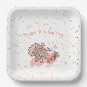 Assiettes En Carton Bon thanksgiving rose Turquie et Citrouilles