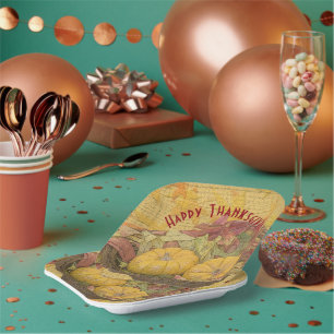Assiettes En Carton Bon thanksgiving Rustique Automne Feuilles Gourdes