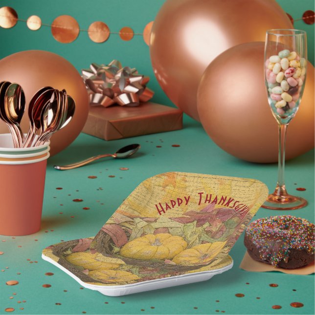 Assiettes En Carton Bon thanksgiving Rustique Automne Feuilles Gourdes (Multi)