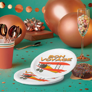 Assiettes En Carton Bon Voyage Biplane Avion Vintage