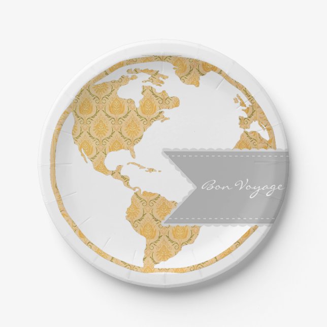 Assiettes En Carton Bon Voyage | Carte du monde de Bohême | Sortir (Devant)