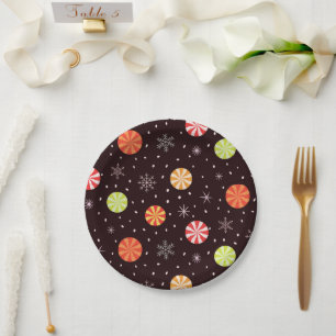 Assiettes En Carton Bonbon Coloré de Noël au Poivre Menthe avec Flocon
