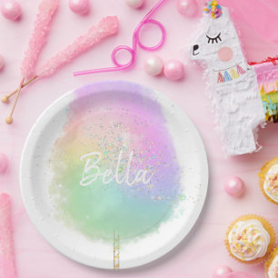 Assiettes En Carton Bonbon de coton parties scintillant arc-en-ciel mi