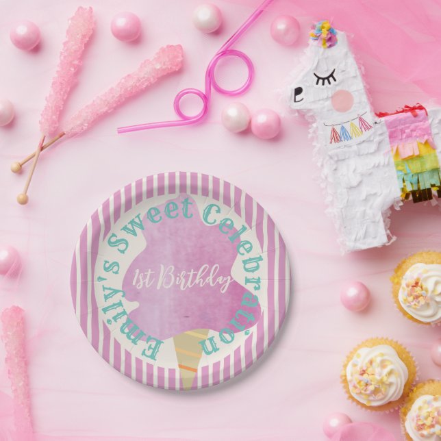 Assiettes En Carton Bonbons en coton rose fête d'anniversaire Tan Turq (Fête)