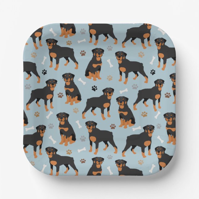 Assiettes En Carton Bones et pattes de chien Rottweiler (Recto)