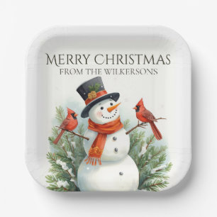 Assiettes En Carton Bonhomme de neige à l'aquarelle et cartes de Noël