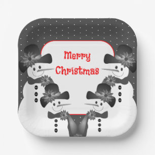 Assiettes En Carton Bonhomme de neige Christmas Square