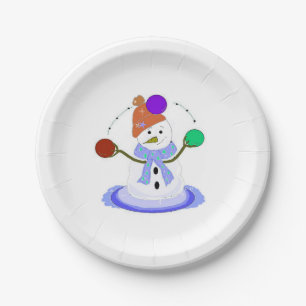 Assiettes En Carton Bonhomme de neige jongleur