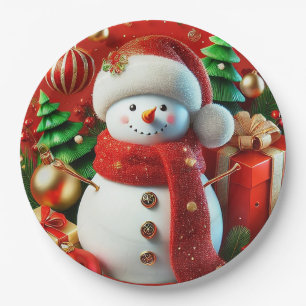 Assiettes En Carton Bonhomme de neige joyeux