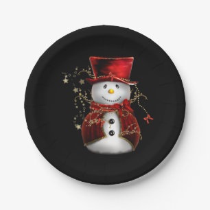 Assiettes En Carton Bonhomme de neige mignon dans Noël rouge de