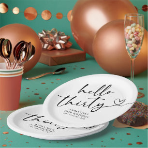 Assiettes En Carton Bonjour 30 ans Anniversaire Moderne Noir et Blanc