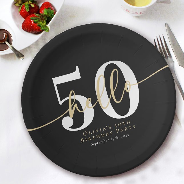 Assiettes En Carton Bonjour 50 Cinquantième fête d'anniversaire (Créateur téléchargé)