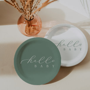 Assiettes En Carton Bonjour Baby Sage Script Baby shower minimaliste