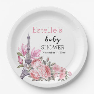 Assiettes En Carton Bonjour Bebe Baby shower Floral français