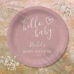 Assiettes En Carton Bonjour bébé Boho Dusty Rose Baby shower fille<br><div class="desc">Une plaque en papier baby shower minimaliste moderne avec un coeur dessiné à la main et une typographie élégante sur un arrière - plan rose rose poussiéreux. Conçu par Thisisnotme©</div>