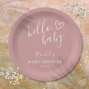 Assiettes En Carton Bonjour bébé Boho Dusty Rose Baby shower fille
