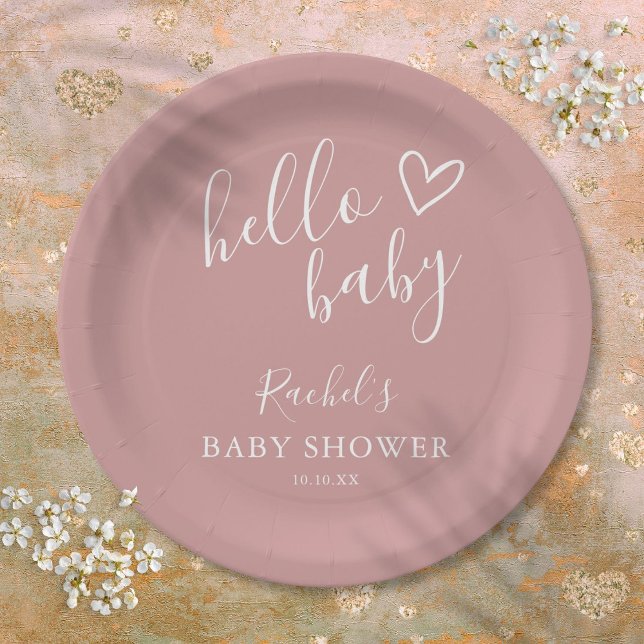 Assiettes En Carton Bonjour bébé Boho Dusty Rose Baby shower fille (Hello Baby Boho Dusty Rose Girl Baby Shower Paper Plates)