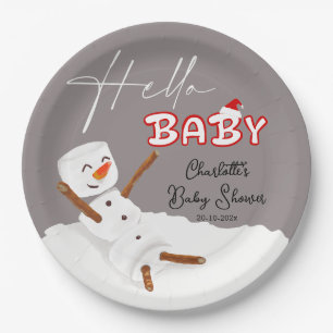 Assiettes En Carton Bonjour Bébé Joli Bonhomme de Neige Baby Shower