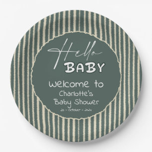 Assiettes En Carton Bonjour Bébé Rayures Vert Foncé Baby Shower