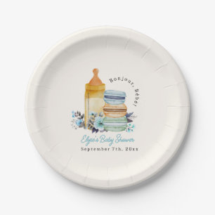 Assiettes En Carton Bonjour Blue Macarons & Milk Boy Baby Shower