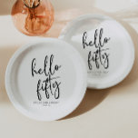 Assiettes En Carton Bonjour Cinquante Minimaliste 50e fête d'anniversa<br><div class="desc">Voici Hello Fifty Minimal Minimaliste Black White 50th Birthday Party Plaques papier!</div>