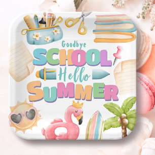 Assiettes En Carton Bonjour été ! Fête de la piscine d'été de l'école