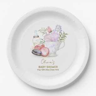 Assiettes En Carton Bonjour Floral Macarons Milk Tea Baby shower